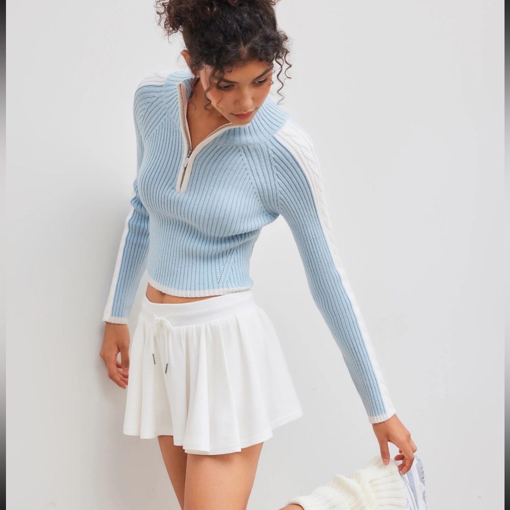 Light Blue Ribbed Zip-Up Sweater - Picture 4 of 11